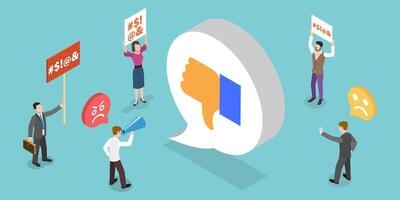 3D Isometric Flat Conceptual Illustration of Hate Comments vector