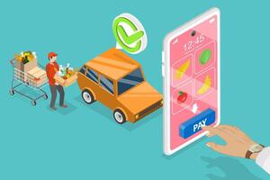 3D Isometric Flat Conceptual Illustration of Curbside Pick Up. vector