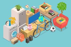 3D Isometric Flat Conceptual Illustration of Moving And Storage vector