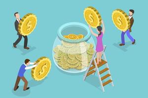 3D Isometric Flat Conceptual Illustration of Collecting Money vector