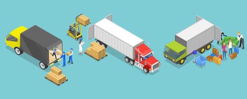 3D Isometric Flat Conceptual Illustration of Truck Loading vector
