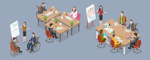 3D Isometric Flat Conceptual Illustration of Inclusive Workplace vector