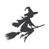 Elegant silhouette of a witch in flight, capturing the essence of enchantment and folklore. vector