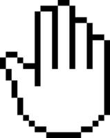 Black and white pixelated hand cursor pointing and clicking or selecting something on a computer screen, representing digital interaction and online activity vector