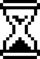 Black and white pixel art representing an hourglass, evoking a retro game aesthetic and symbolizing the passage of time or a countdown vector