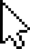 Black pixelated arrow cursor pointing diagonally upwards against a clean white background, symbolizing a classic element of computer interfaces and digital navigation vector
