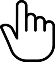 Black and white icon depicting a hand cursor clicking, featuring an extended index finger. This symbol represents interaction with a computer interface in a minimalistic style vector