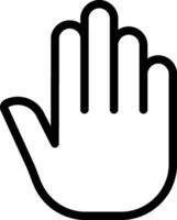 Simple black and white line art illustration of an open hand with five fingers extended, representing concepts like greeting, giving, receiving, or counting vector