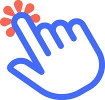 Stylized hand with index finger extended, touching a circular button, symbolizing activation, selection, or interaction with a digital interface vector