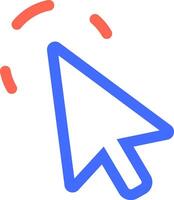 Blue mouse arrow cursor clicking with red connection lines, representing internet connectivity and user interaction in a simple yet effective visual vector