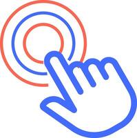 Stylized hand cursor touching a digital button, creating a ripple effect and symbolizing user interaction with a touch screen interface for digital features vector