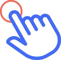 Stylized blue hand cursor is touching a red button, representing a click or interaction with a digital interface, emphasizing concepts of user interface, online activity, and modern technology vector