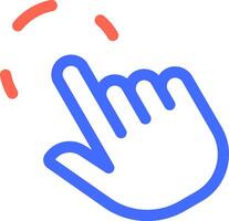Cartoon hand cursor with index finger extended, clicking and making red lines appear above, representing interaction, selection, or a digital action vector