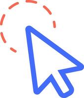 Blue mouse arrow cursor clicking with dotted red lines representing movement or selection, ideal for representing user interface interactions vector