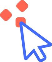 Mouse cursor clicking on a vibrant red button, with two additional red buttons floating above, illustrating the action of selecting options in a user interface design vector