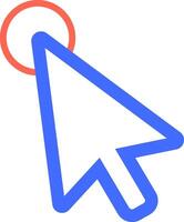 Blue cursor icon actively clicking on a red circle, symbolizing digital interaction and user engagement. Ideal for concepts of technology, navigation, and online interfaces vector