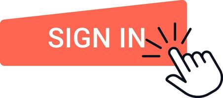 Website or app sign in button being clicked by a hand cursor, concept of logging in, accessing a members area, subscribing to a newsletter, creating an account or starting a session vector