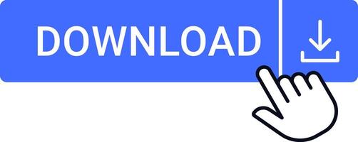 Illustration of a hand cursor clicking a blue download button with an arrow, symbolizing digital content access, file downloading, and online resources in a modern digital context vector