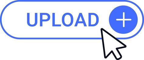 Mouse cursor is clicking blue upload button with plus sign representing adding or uploading files, data, or information to website or online platform vector