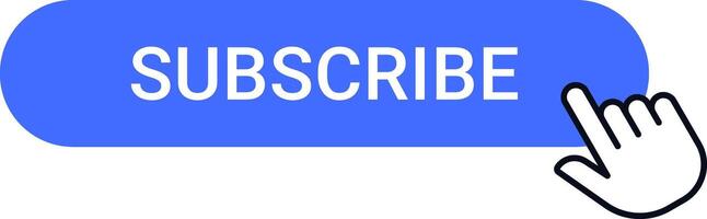 Mouse pointer clicking on a subscribe button with an extended index finger, encouraging users to follow and stay updated on the latest online content and services vector