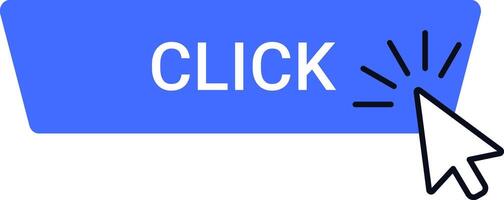 Blue button labeled CLICK with a cursor icon, symbolizing digital interaction and online engagement. Ideal for web design, UI elements, and internet related concepts vector