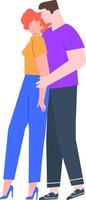 Colorful modern illustration featuring a romantic couple embracing. The man and woman are depicted in a minimalist style, highlighting affection and connection in a contemporary design vector