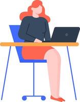 Redhead businesswoman sitting on a wheeled office chair at a desk working on a laptop in a modern office workspace, illustrating concepts of work, business, and technology vector