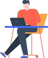 Office worker typing intently on a laptop while seated at a desk, focusing on tasks and effectively managing business responsibilities in a modern workspace vector