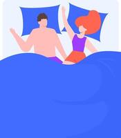 Happy couple waking up and waving cheerfully from their cozy bed, wrapped in a soft blue blanket, embracing the morning with joy and positive energy as they start a new day together vector