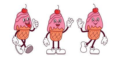 Fun animated ice cream characters showcasing different expressions and activities in a playful design vector
