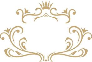 This elegant golden floral ornament, featuring a majestic crown at its apex, creates a sophisticated and regal frame, perfect for adding a touch of luxury and refinement vector