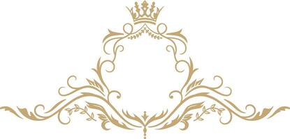 This golden floral ornament with a majestic crown creates a luxurious and elegant frame, perfect for adding a touch of sophistication and royalty to any design vector