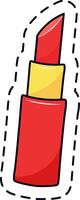 Red lipstick slightly tilted to the right with a golden ring separating the body from the upper part, surrounded by a dotted line, creating a playful and attention grabbing effect vector