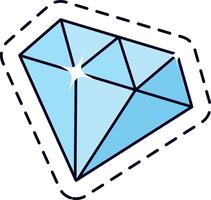 Pop art style illustration featuring a sparkling light blue diamond, set against a clean white background with a bold black dashed line contour, exuding elegance and luxury vector