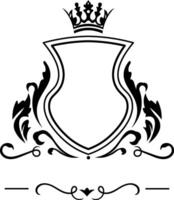 Elegant heraldic emblem featuring a majestic crown atop a shield, adorned with intricate leaf patterns and flourishes, creating a sophisticated logo suitable for luxury brands and royal insignia vector
