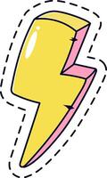Yellow lightning bolt with pink details and dashed outline striking down, representing power, energy, and electricity in a vibrant and dynamic way vector