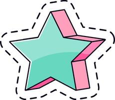 Light green and pink three dimensional five pointed star with dashed stroke representing a playful and modern design, ideal for children's projects or trendy designs vector
