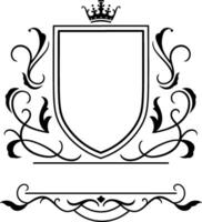 Heraldic shield adorned with a majestic crown and intricate floral ornaments, creating a sophisticated royal emblem symbolizing nobility and timeless elegance vector