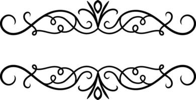 Two mirrored swirling and elegant calligraphic flourishes create a decorative frame with copy space, ideal for wedding invitations or vintage style designs vector