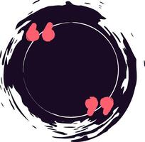 Round black frame adorned with pink quotes and grunge brushstrokes, creating a stylish border around empty space ideal for testimonials, reviews, text, or quotes vector