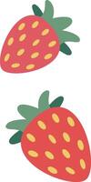 Minimalist illustration featuring two stylized strawberries with simplified green leaves, isolated on a plain white background, conveying a sense of freshness and natural sweetness vector