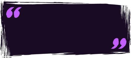 Purple quotation marks are framing a dark grunge rectangular text box over a white background, creating a space for testimonials, reviews or quotes vector