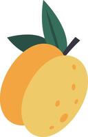 Illustration of two ripe yellow plums attached to their stem and with two green leaves, isolated on a white background, perfect for healthy eating and fruit related projects vector