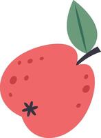 Minimalist illustration of a ripe red apple with leaf and stem, showing small dark spots, isolated on white background, representing concepts of aging, imperfection, and natural beauty vector