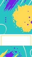 Vibrant turquoise, yellow, and purple brush strokes and splatters create a dynamic abstract design with a central white frame for text or other content vector