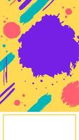 Vibrant yellow backdrop featuring purple and pink splashes, turquoise brushstrokes, and small dots, with a designated white area for adding text or other elements vector