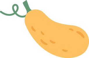Vibrant cartoon illustration featuring a yellow squash with a green stem and curling tendril, emphasizing the vegetable's smooth texture and organic shape vector