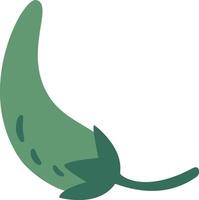 Single green chili pepper featuring a stem and downward pointing leaves, isolated against a clean white background, presented in a simple cartoon style illustration vector