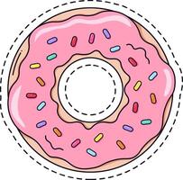 Cartoon style drawing of a delicious pink donut with colorful sprinkles and a blank circle in the center, perfect for adding custom text or designs, over white background vector