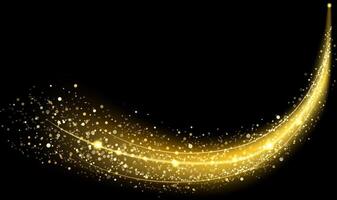 Golden glowing shiny lines effect with glitter particles creating an elegant and festive atmosphere on a black background, perfect for luxury, celebration, and holiday themed designs vector